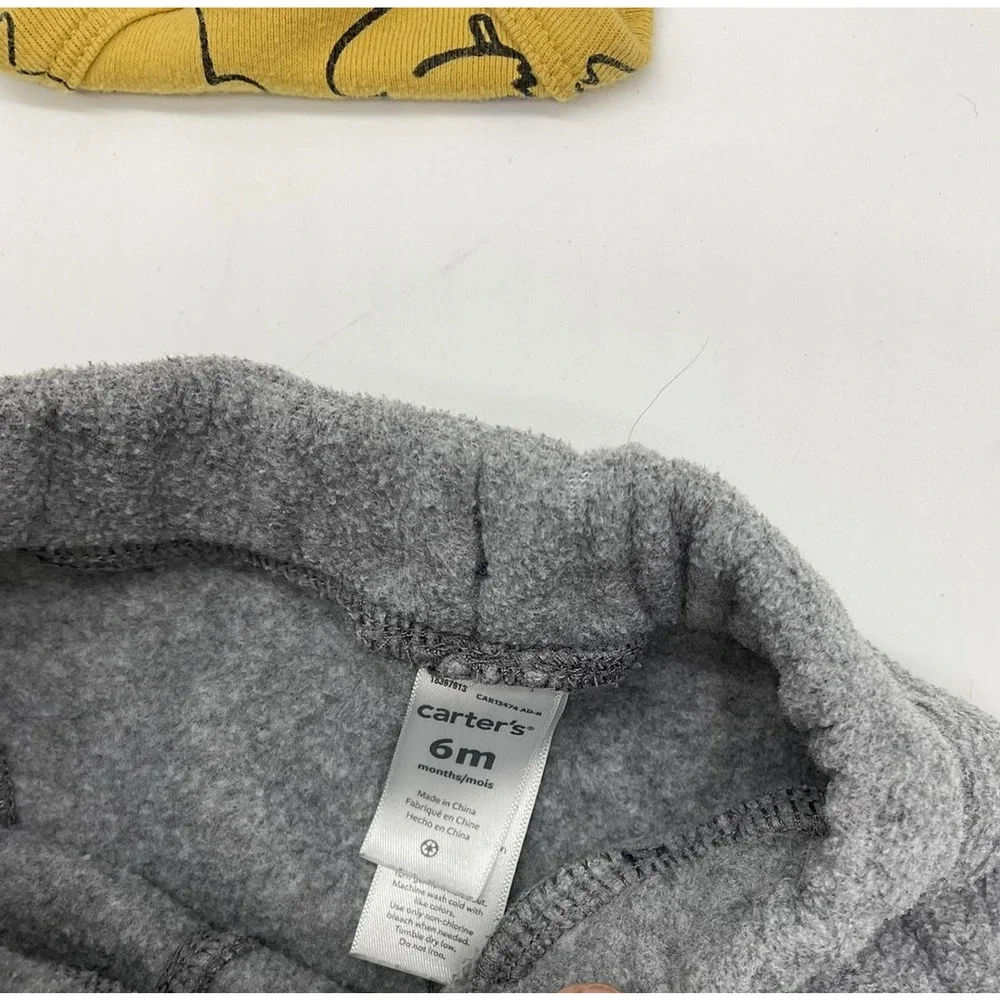 Carter's Bodysuit Pants Set 6M Yellow Koala Print Gray‎ Fleece Outfit Baby